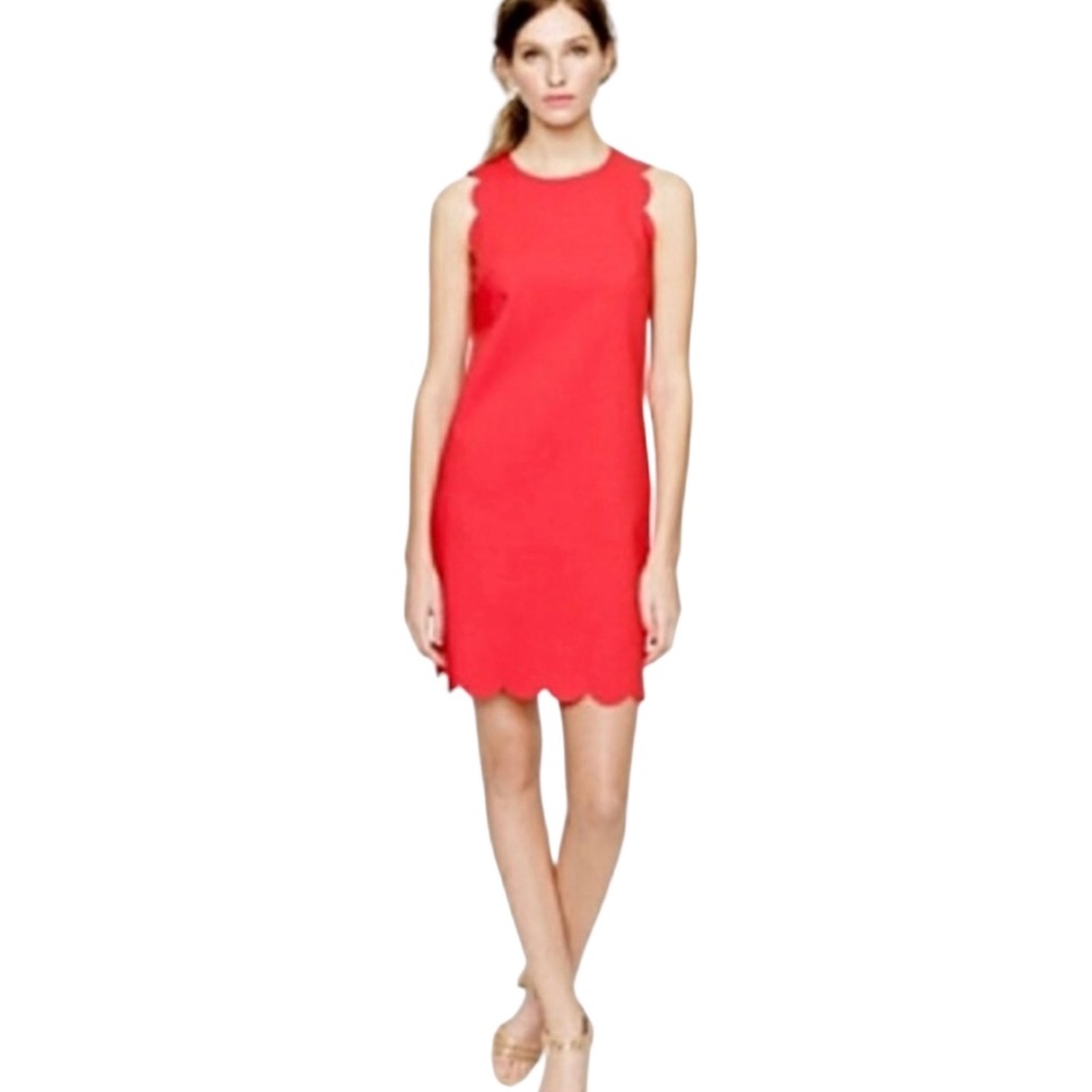 Woman’s J.Crew scalloped dressed. Red, size 10.